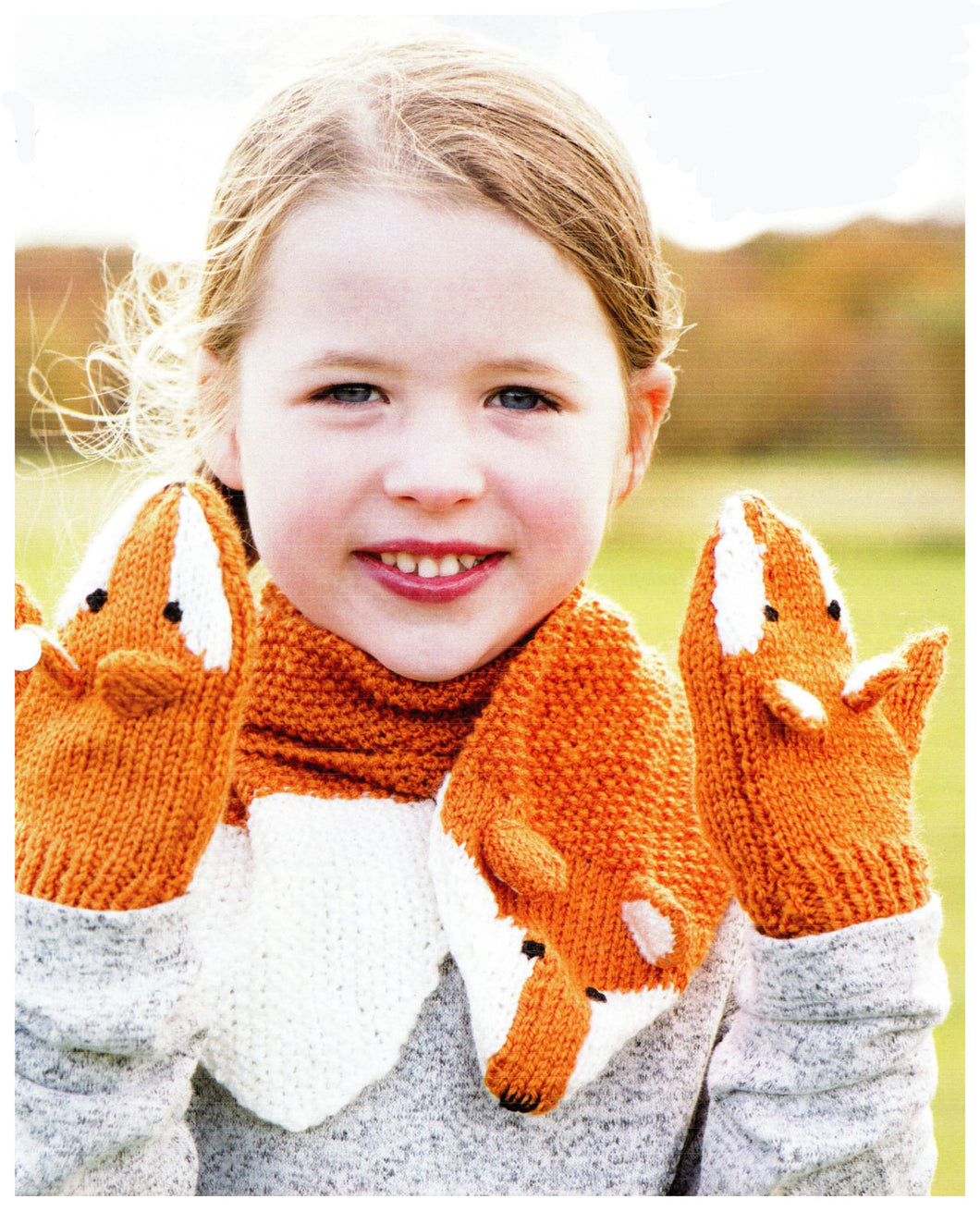 Fox Scarf & Mitts Children's Set ~ DK 8 Ply Knitting Pattern PDF Instant download