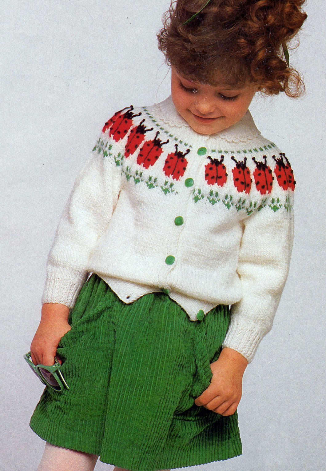 Girl's Ladybird Yoked Cardigan ( Fair Isle) Knitting Pattern DK (8Ply) 20