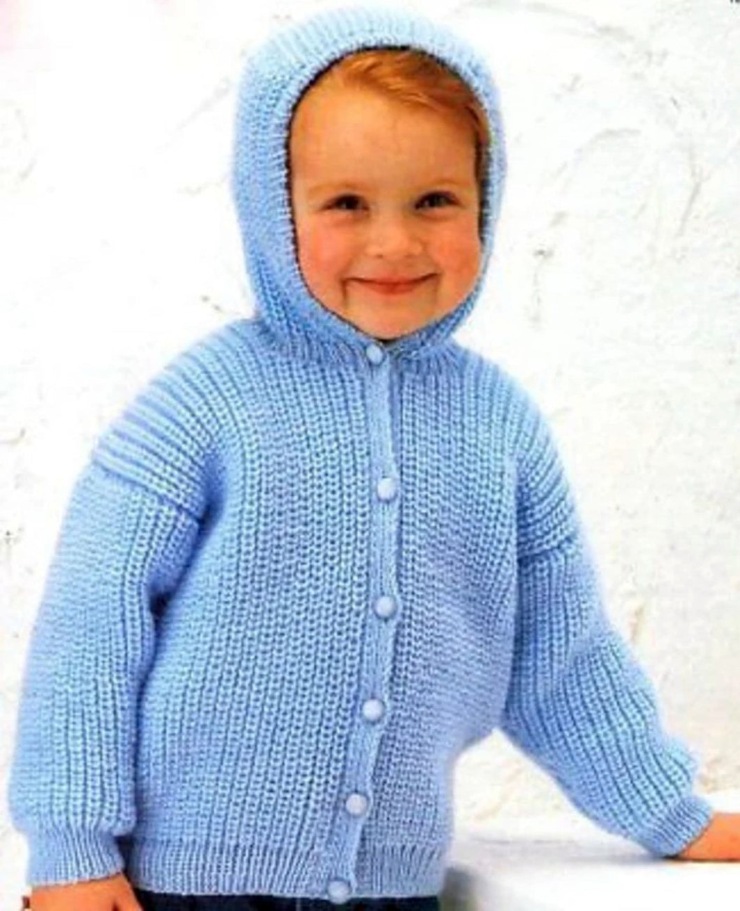 Easy Beginners Fishermans Rib Hooded Cardigan - Jacket Boy- Girl- Knitting Pattern - 8 ply DK Light worsted wool- fits 18 - 24