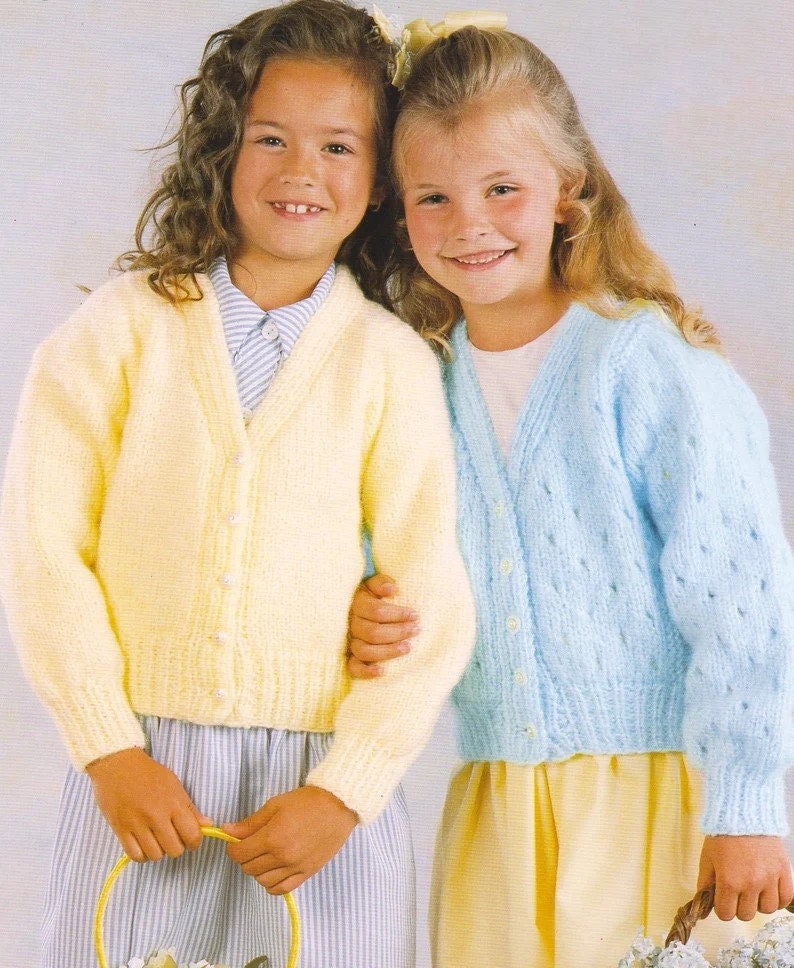 Older Girls Chunky V Neck Lace or Plain Knit Cardigans  26