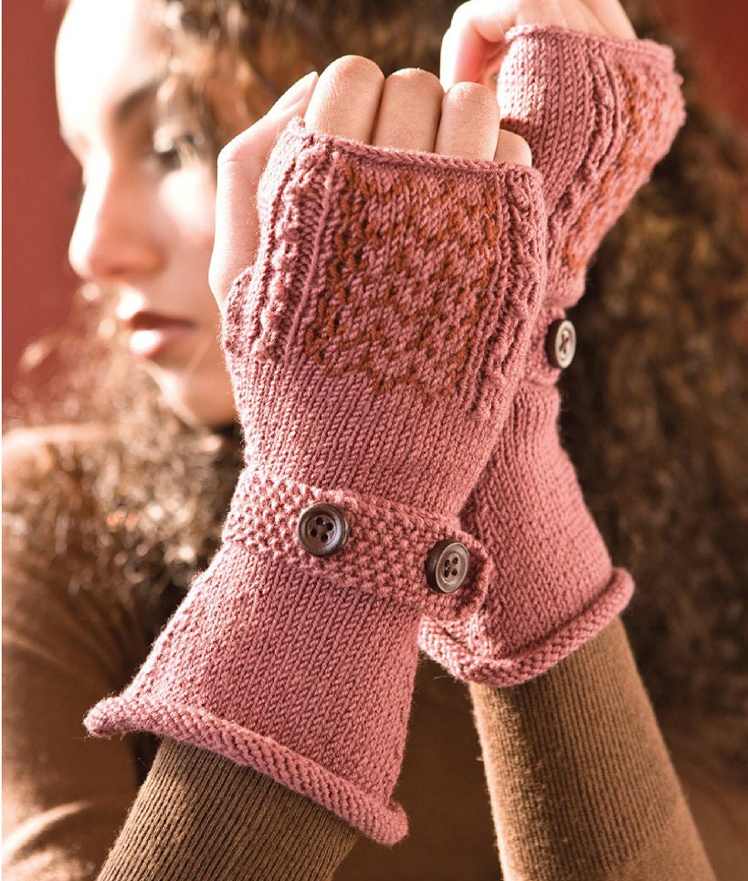 Woman's  Winter fingerless gloves- wrist warmers- Button Cuffs 4 Ply weight yarn -See images for more info KNITTING PATTERN Download PDF