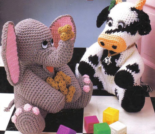 Animal Door Stops Crochet Pattern- 5 Designs To Crochet- Worsted Weight Yarn- Crochet Cow- Cat- Bear Rabbit- Elephant-Digital Download PDF