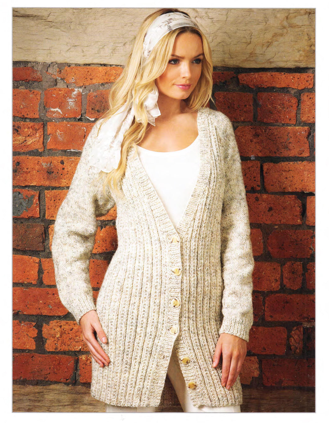 Woman's Long Length Ribbed Cardigan-Aran/ Worsted Yarn-fits chest 28-46