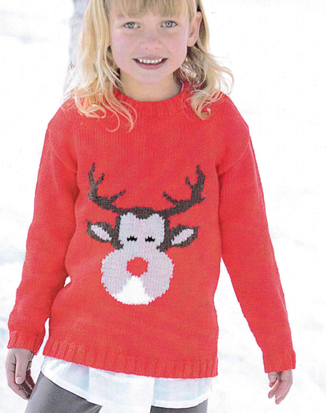Girls Reindeer- Christmas- Festive sweater- DK/8 ply- chest 22-2-32Ins- 2 - 13 years- Instant download Knitting Pattern PDF- Bottom Up