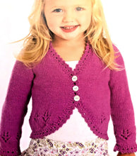Girl Toddler Long sleeved Bolero Cardigan ~Picot edge DK- 8ply Light worsted wool- 18" - 26" (3m -6y) Knitting Pattern Instant Download PDF