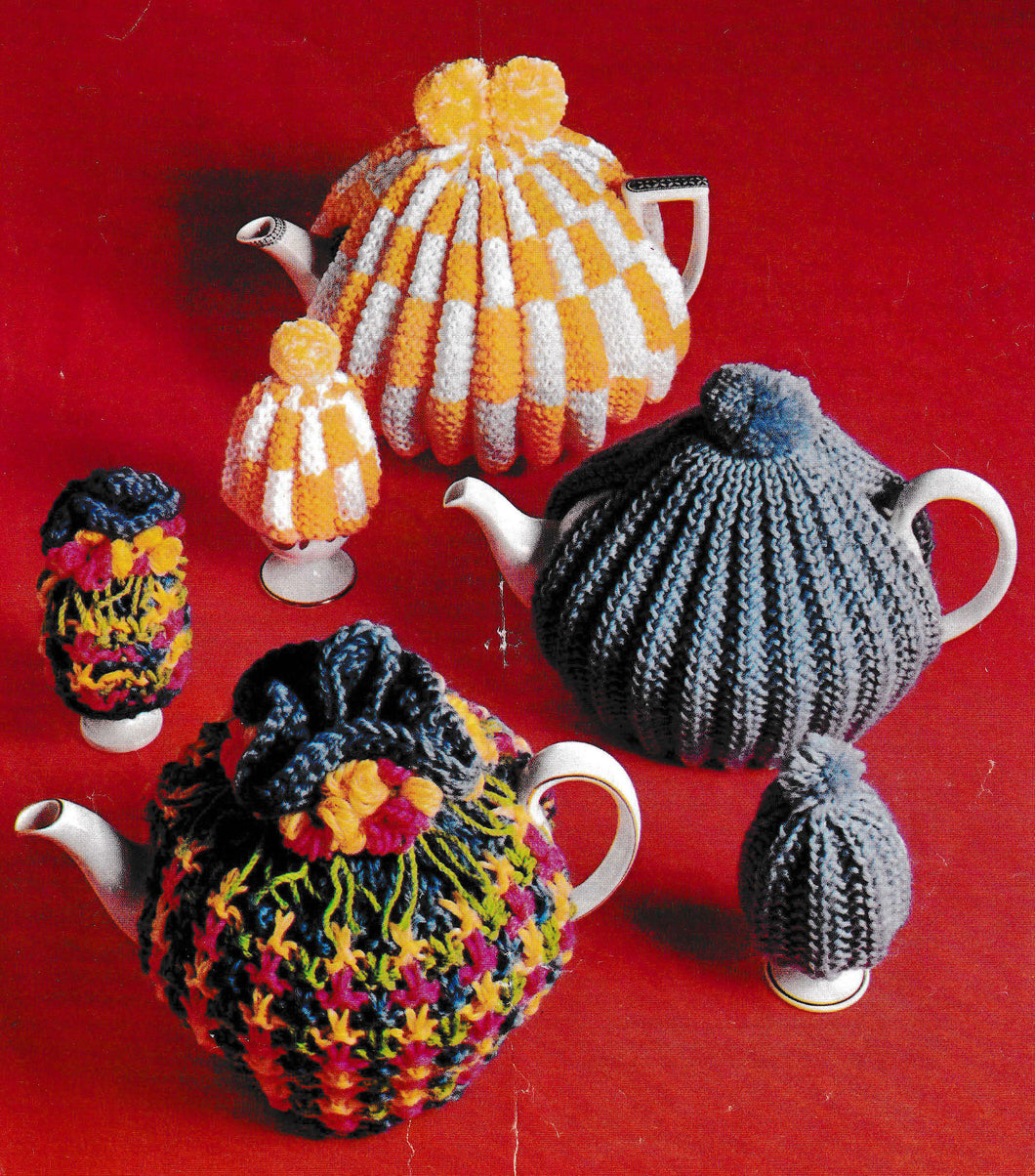 Tea and Egg Cosies Knitting Pattern 3 styles to knit in 4ply Fingering wool and DK 8 ply- Knitting pattern Download PDF - Vintage Knitting