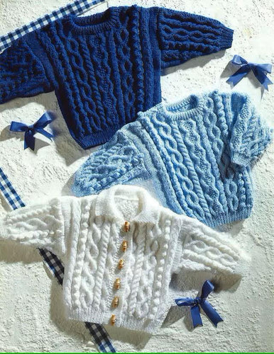 Boy's DK Cable Cardigan & Sweater~ Jumper Knitting Pattern DK (8ply) Yarn and fits chest 16