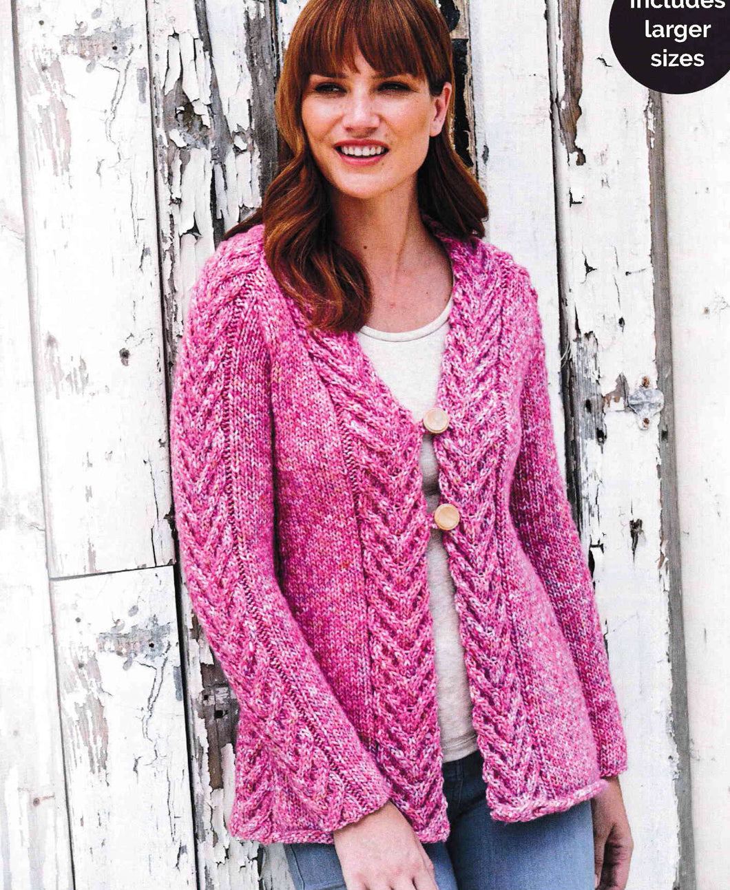 Woman's Chunky Cable jacket- V neck Button front- Chunky Bulky wool 12 ply- fits 32-54