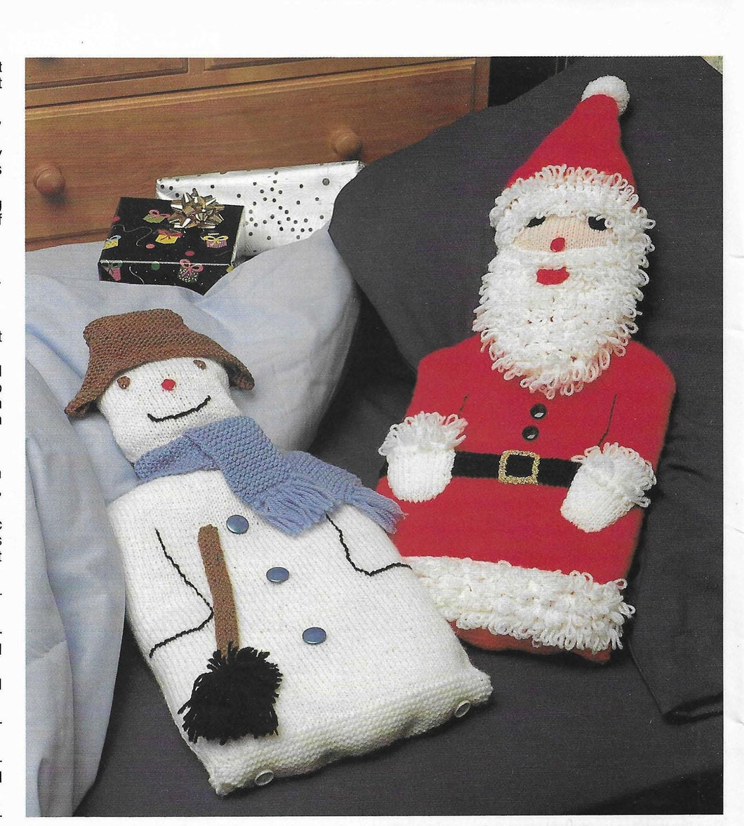 Hot Water Bottle Covers- Christmas Snowman & Santa- DK 8ply Light worsted wool Instant Download Knitting Pattern PDF