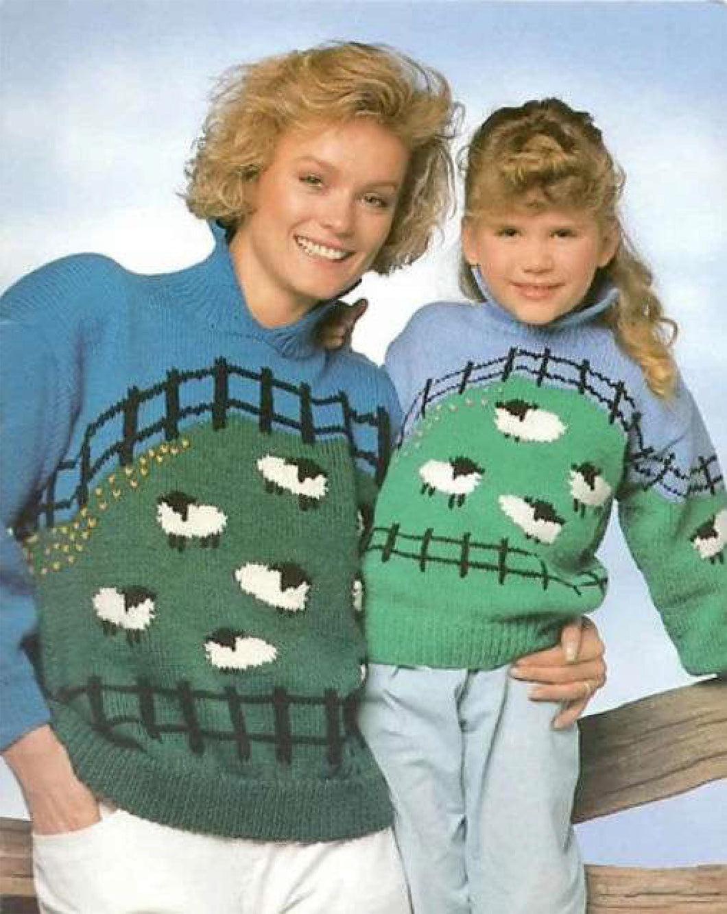 Childs- Woman's Vintage Intarsia Sheep sweaters -Jumpers~ Collar ~DK 8 Ply yarn 23-40 Chest