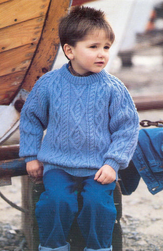 Cable Crew Neck Sweater~ Boys  in DK  wool-- Knitting pattern- (8ply)   Chest 22 - 30