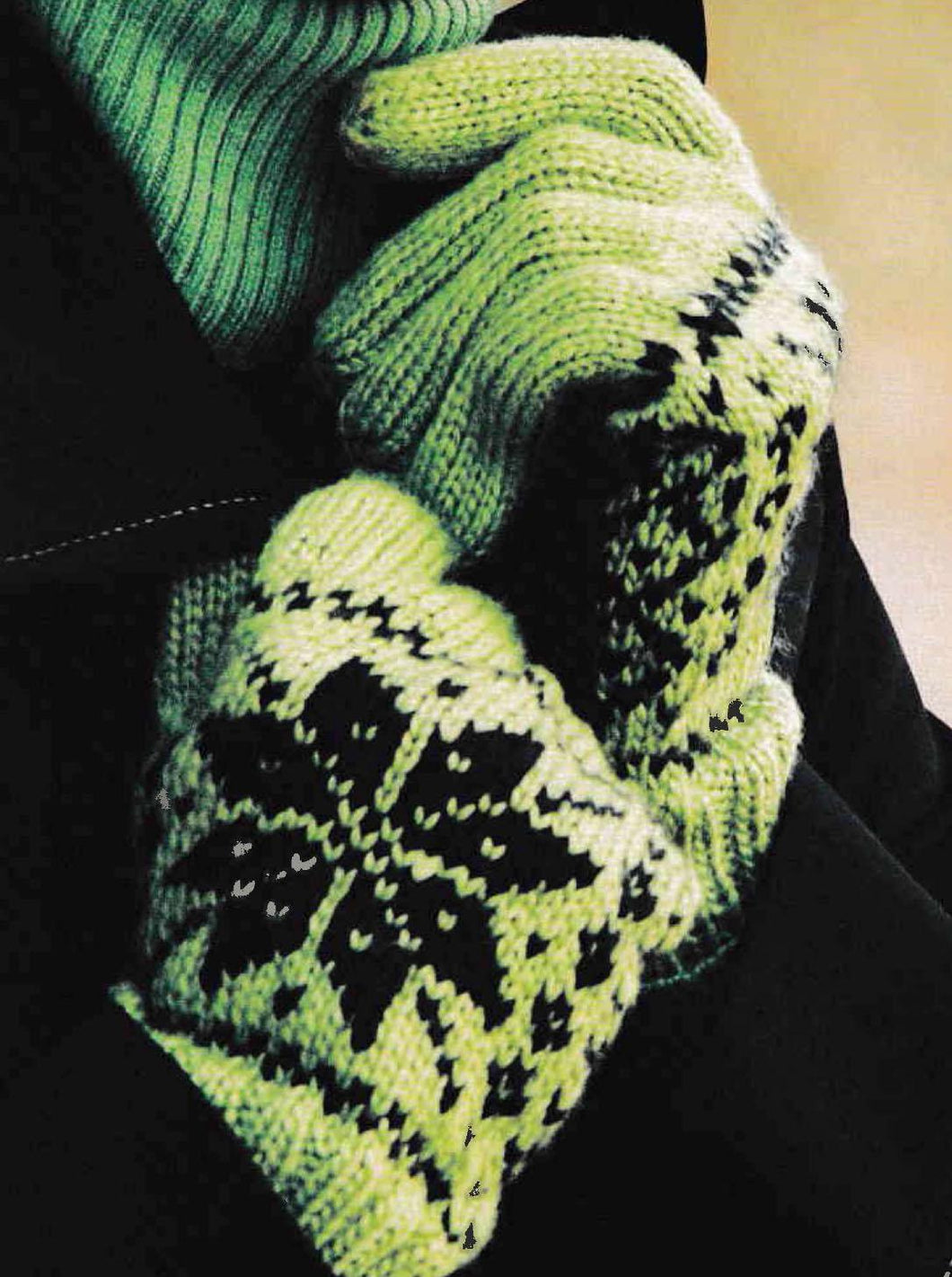 Woman's Christmas Snowflake Gloves Knitted on DP Needles ~ Vintage pattern ~ DK 8 Ply Light Worsted Knitting Pattern PDF Instant download
