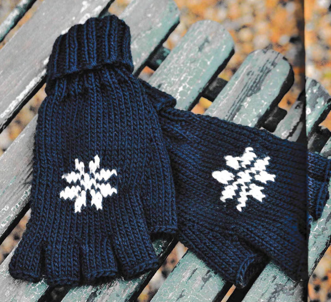 Snowflake Winter Design Fingerless Gloves Fair Isle Adult Intarsia 2 Needles~ DK 8 Ply Light Worsted Knitting Pattern PDF Instant download