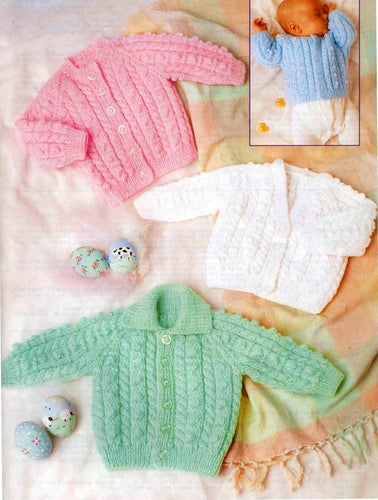 Baby Boy  and Girl Cardigans -Collar- V neck- round neck Cable Knitting pattern -DK Merino 8 ply - 14- 20'' Download PDF