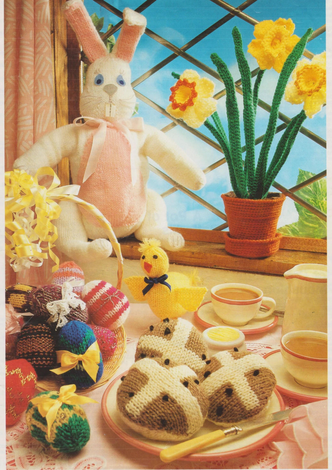 Easter Bunny-Chick-Hot cross buns- Easter eggs & Daffodils to Knit in DK/8ply wool- Download Knitting Pattern PDF