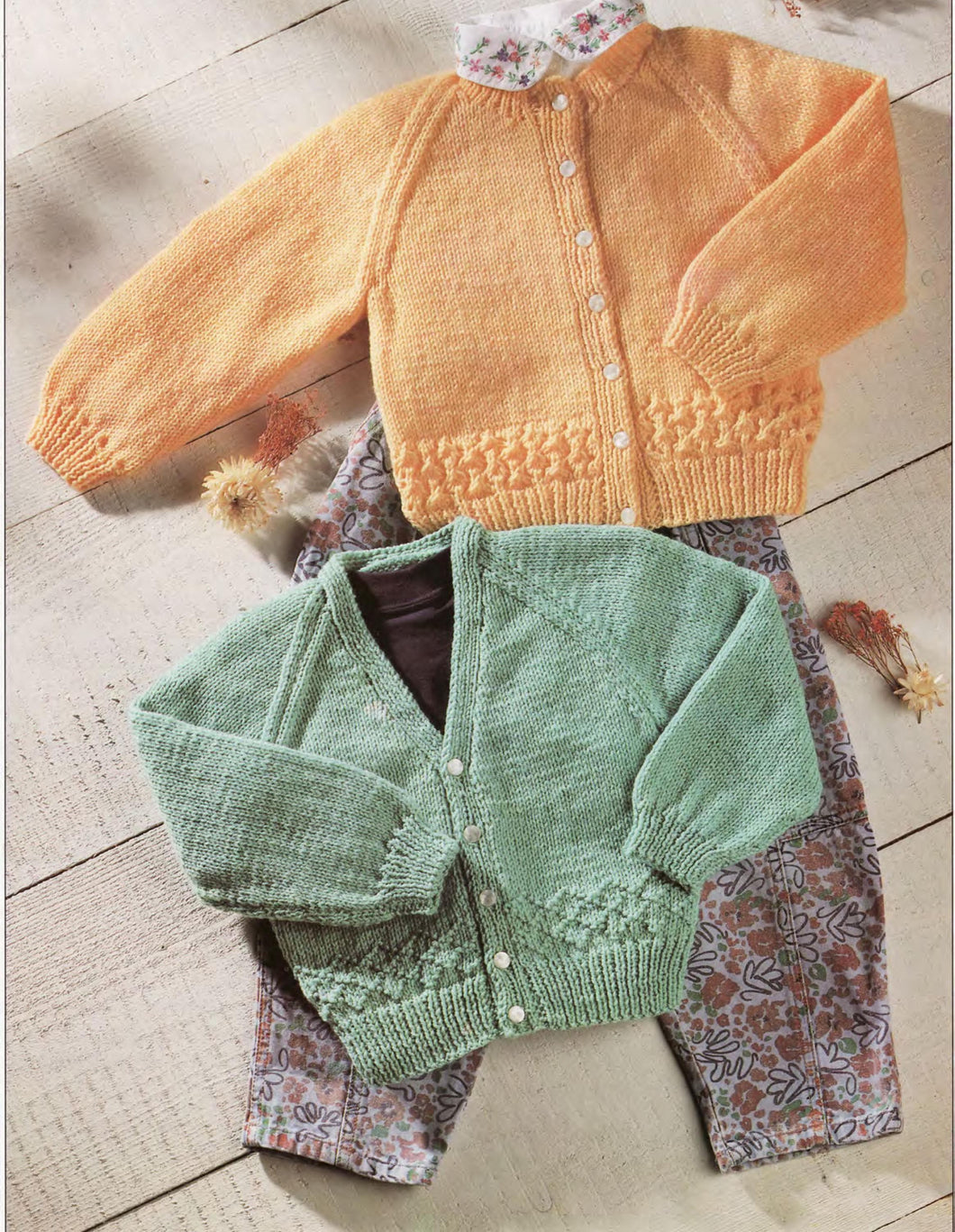 Baby Classic round and V neck Raglan Cardigans- Textured borders-  DK 8ply- Knitting pattern - fits 16 - 22