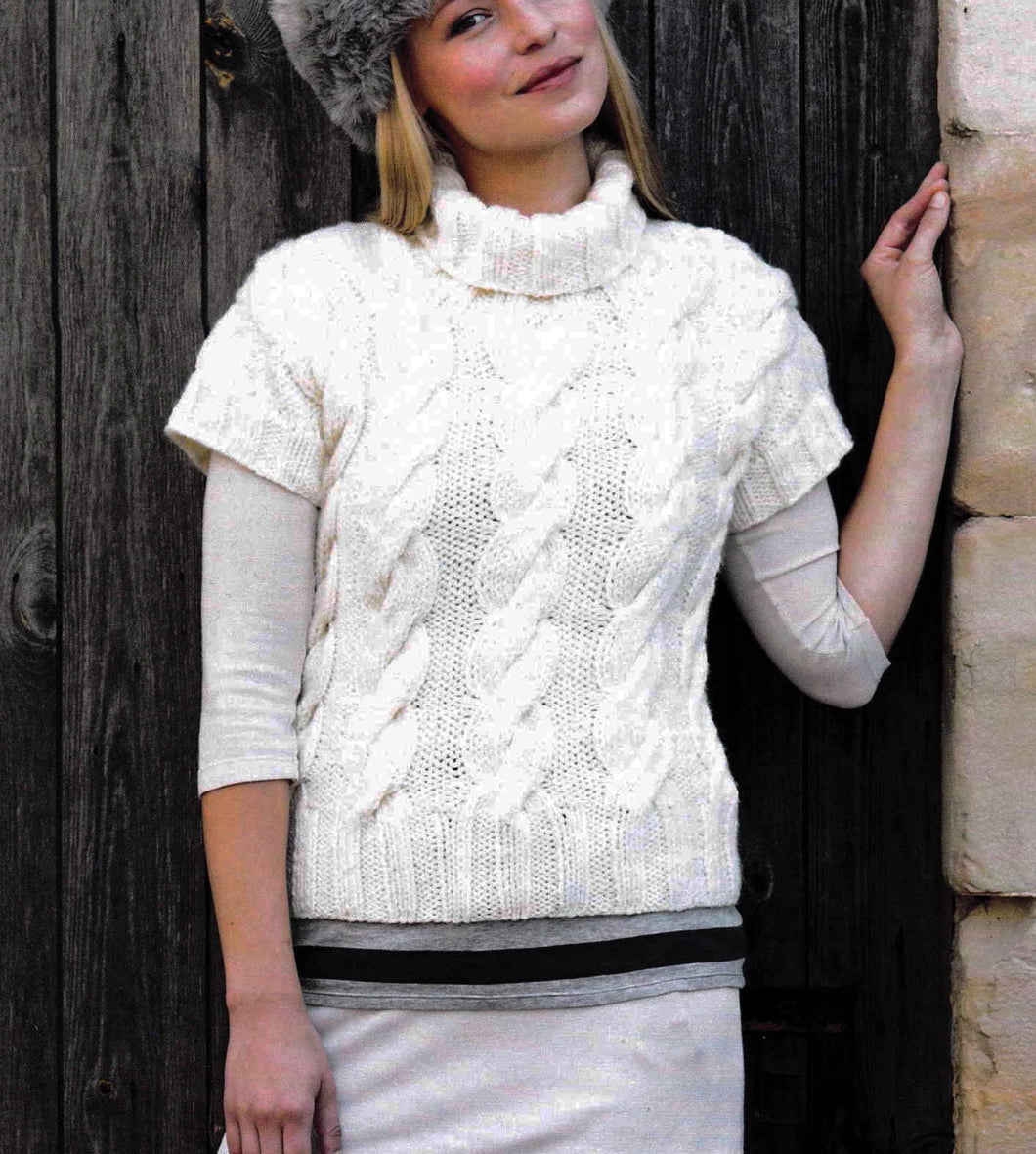 Womens Round Neck Cable Top Cap Sleeves Slipover Sweater Vest  32