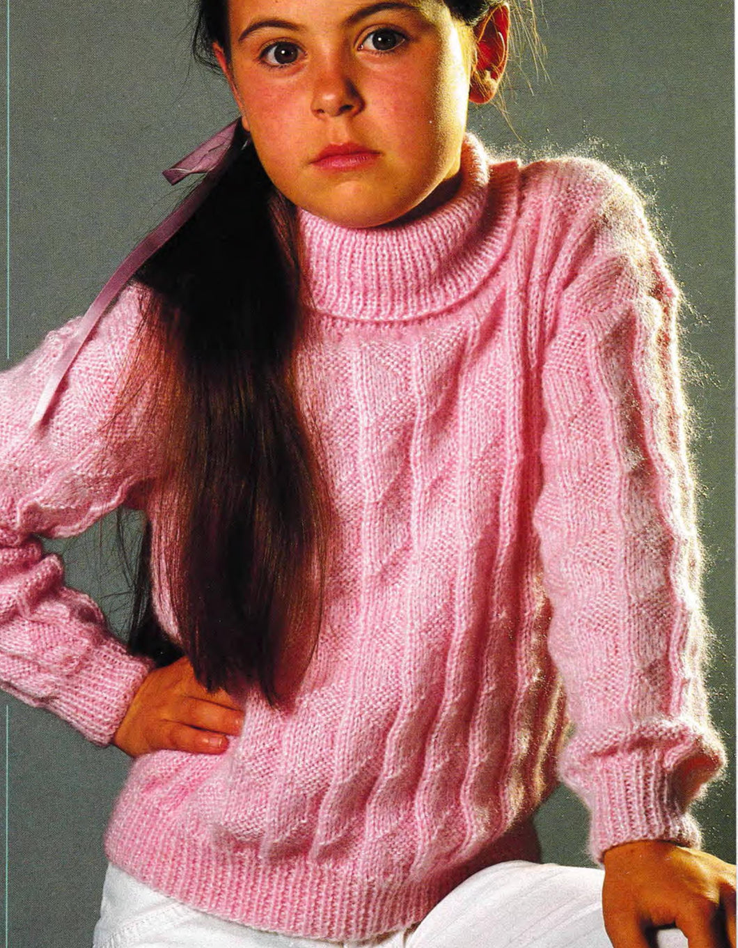 Girl's Polo Neck Sweater/Jumper - drop sleeves- in  DK 8Ply Light worsted yarn fits 22