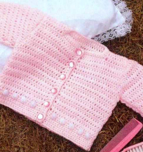 Baby Crochet Round Neck Cardigan with bobble border in Sports yarn - wool-  Fits Newborn up to 3 months - Crochet Pattern- Download PDF