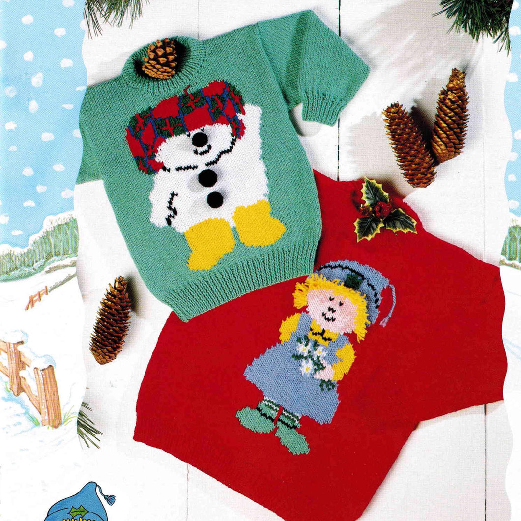 Christmas Jumpers 2 styles - Doll & Snowman tam Knitting Pattern -DK 8ply (Light Worsted weight) Download PDF -20 -38-  Childs- Adults sizes