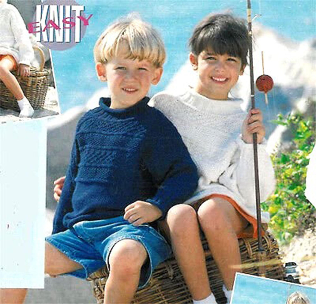 Boys Guernsey style sweater pattern in cotton DK- 8ply Light worsted wool fits chest 26-32