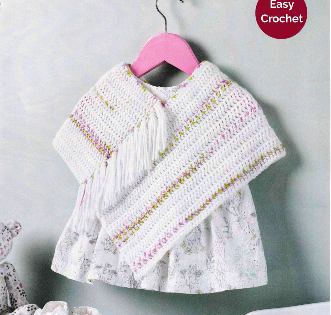 Baby Crochet V Neck- Easy Poncho with fringes- DK 8Ply yarn- Download PDF-Crochet Pattern- Fits Birth- 3 Years (16-22 chest)