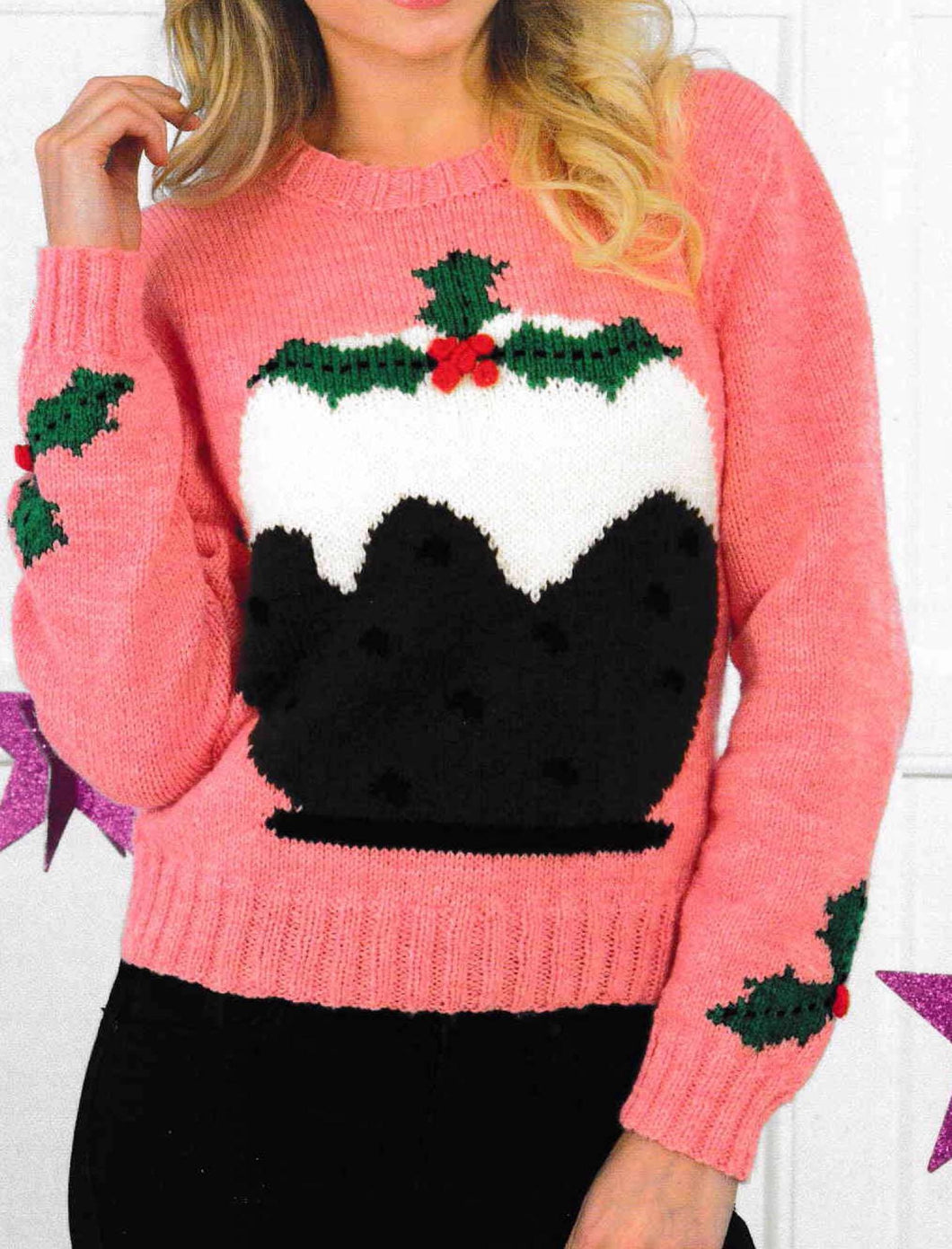 Woman's Holly & Pudding Motif Christmas Sweater-Jumper 32