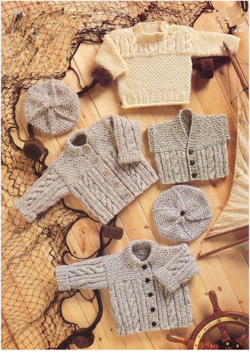 Boy's Girl's DK Cable Cardigan & Sweater~Jumper- waistcoat  Beret- Knitting Pattern Aran-  (10ply) Yarn and fits chest 16