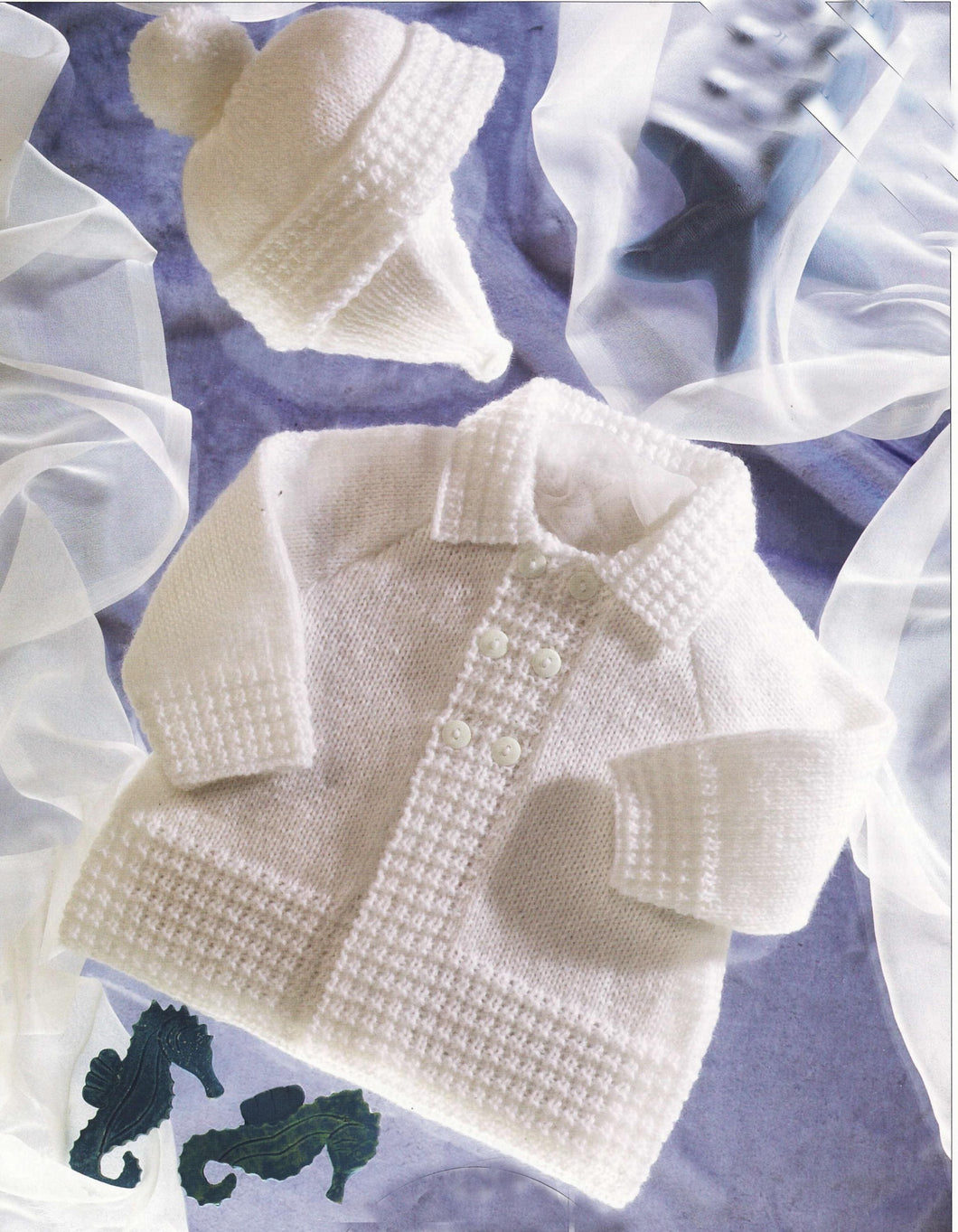 Easy Early Baby-Jacket & Hat Knitting Pattern, Raglan jacket with collar and bobble hat- 4ply- 12