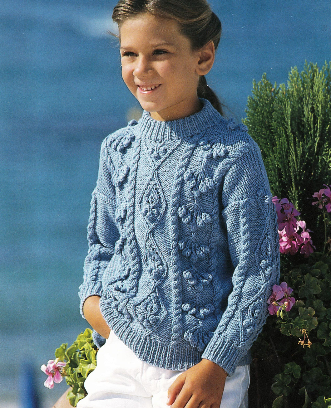 Child's Aran Cable Sweater- Jumper- Round Neck bobbles- fits  22