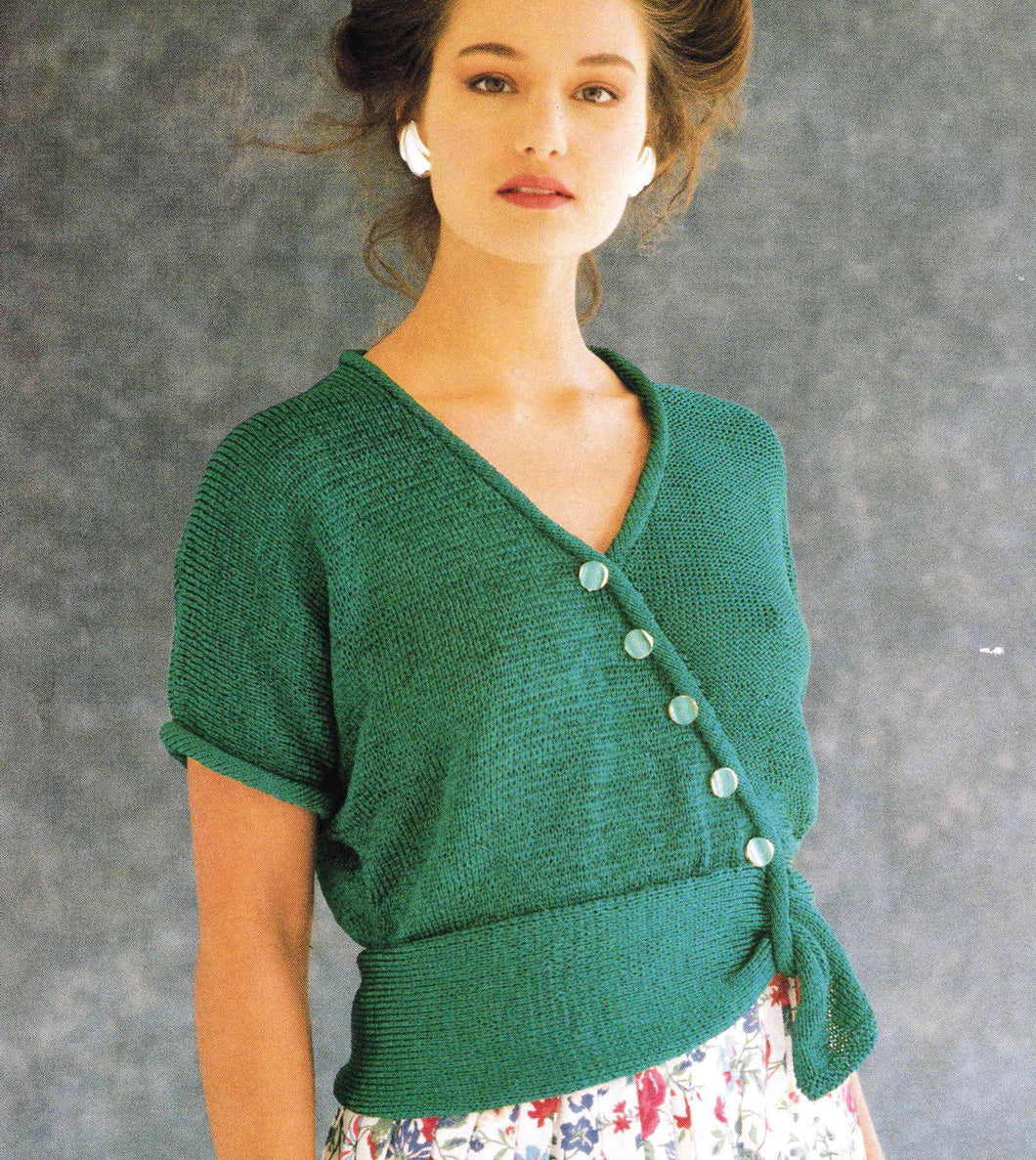 Womens Asymmetric Front Short sleeve sweater-Mock tie- button front 32