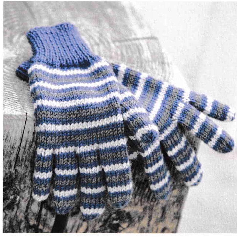 Woman's  Stripe Gloves Knitted on 2 Needles ~ Vintage pattern ~ DK 8 Ply Merino Light Worsted Knitting Pattern PDF Instant download