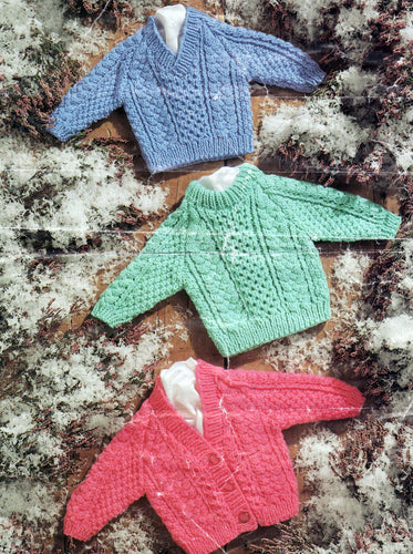 Children's Chunky jumpers & V neck Cardigan- Raglan Cable pattern- knitting pattern, Download PDF  16