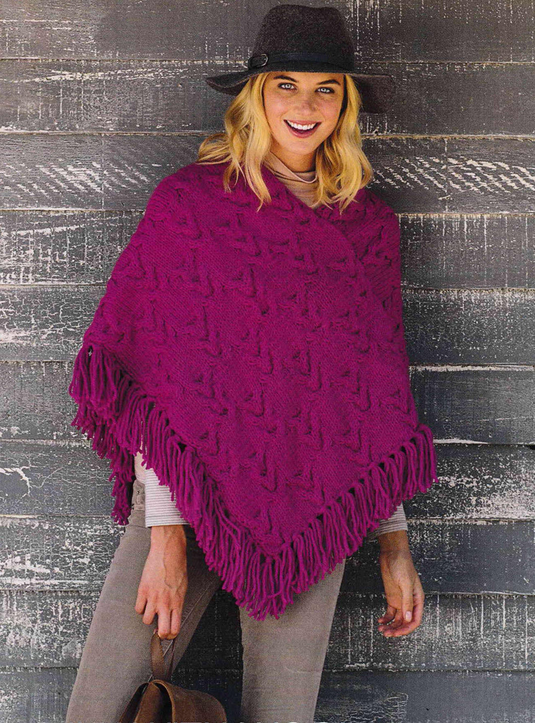 Woman's Knitted  V Neck Chunky Cable Poncho- Fringed design-Knitting Pattern Instant Download-  Bulky 12 ply chunky- Wool 32