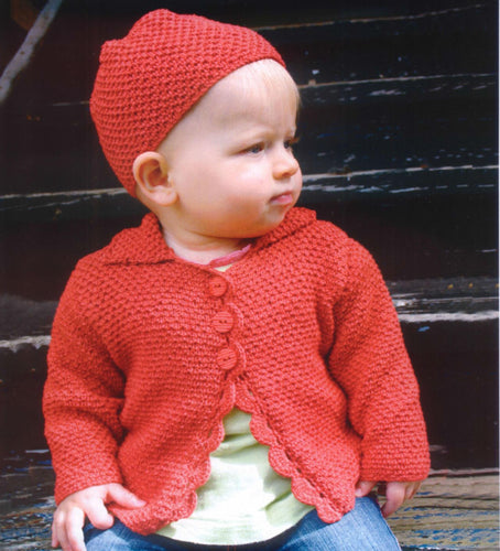 Baby scallop edge Cardigan Jacket & Beanie Hat ~ Premature - 18 months -4 Ply PDF Instant download Knitting Pattern
