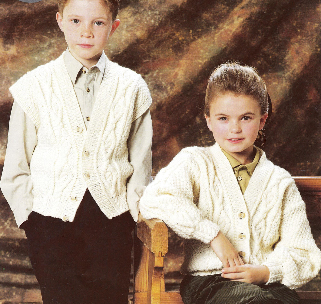 Easy Cable Cardigan-& V neck waistcoat Boy- Girl- Knitting Pattern - Aran 10ply (Worsted weight) Winter Knits- Knitting pattern Download PDF