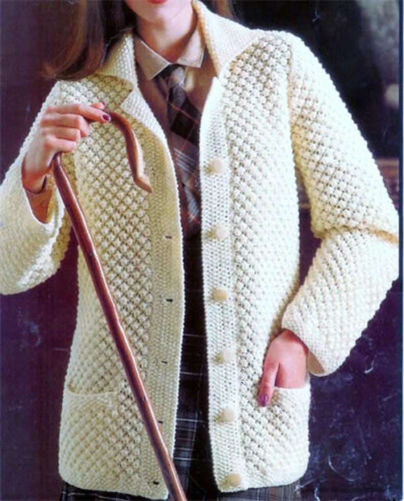 Womans Longer Length Blackberry Stitch Jacket- Cardigan with Pockets- Knitting Pattern in Aran wool-10ply- chest 32-38