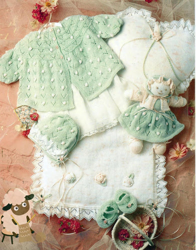 Baby Girls Layette Knitting Pattern: Matinee Coat, Bonnet, Shoes (PDF Download)