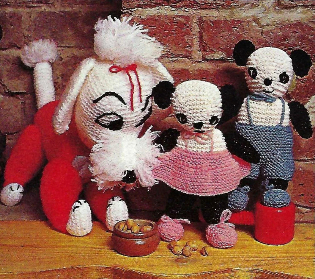 Pinkie Poodle the dog & the Panda'- toys Knitting pattern  in DK 8 ply Light worsted yarn- Download PDF soft toy knitting