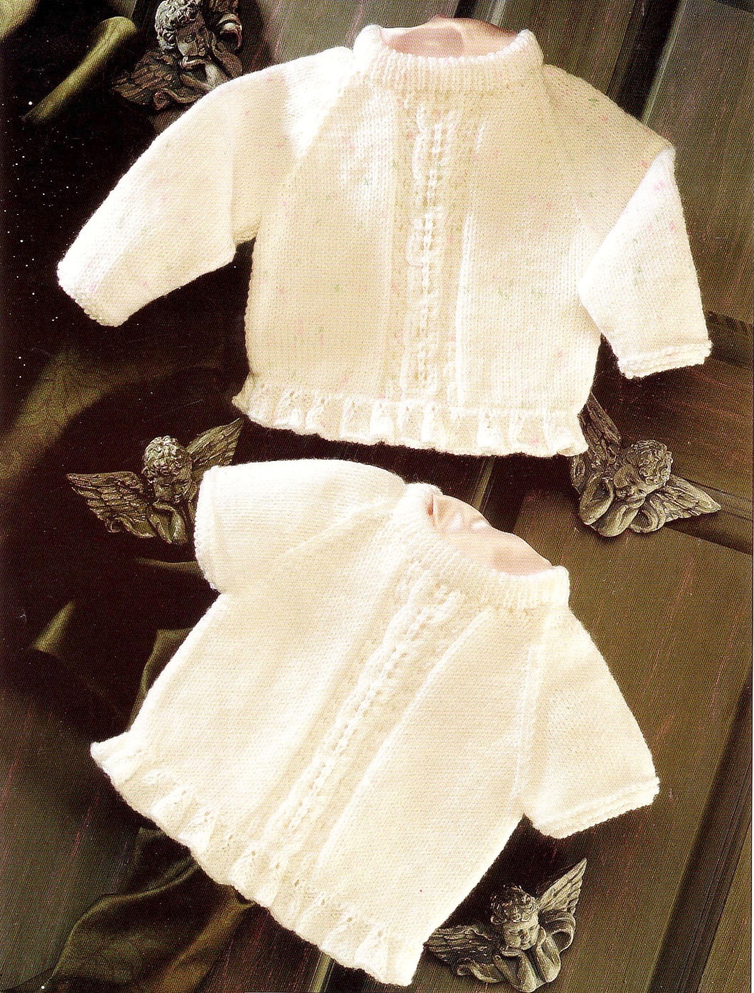 Baby Toddler Jumper, Raglan long short sleeved frilled Round neck, dk 8 ply Light worsted  Premature 14