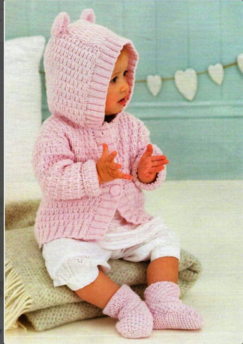 Baby Boy/ Girl Hooded Jacket/Cardigan/Hoody with Ears - DK ( 8 ply ) 16 - 24