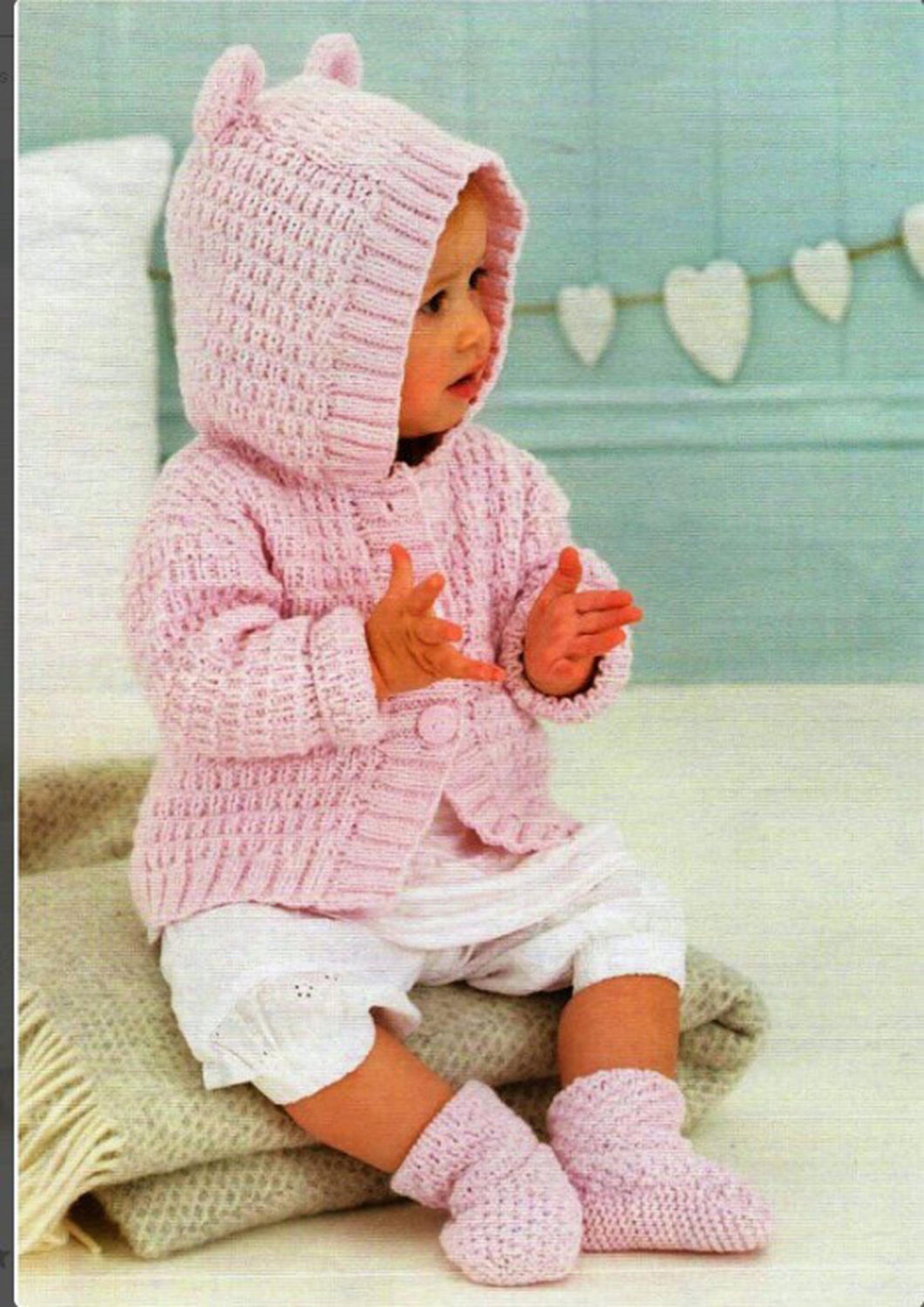 Baby Boy/ Girl Hooded Jacket/Cardigan/Hoody with Ears - DK ( 8 ply ) 16 - 24