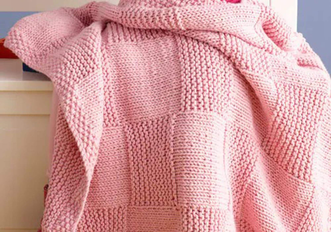 Easy Super Chunky Baby Blanket Seed St & Basket pattern- Knitted in Chunky- Super  wool-  30 x 33 