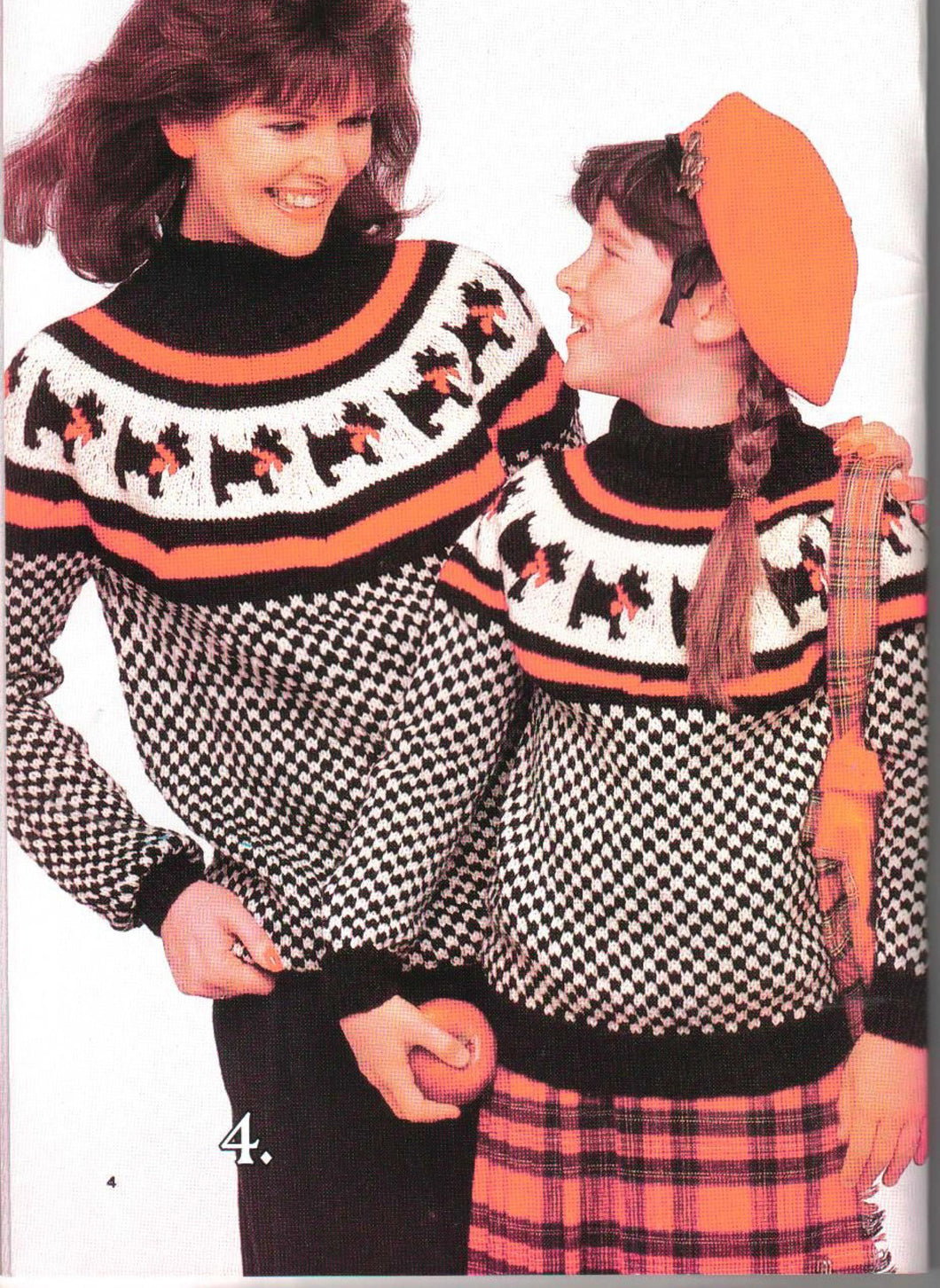 Woman's Child's Scottie Dog Yoked  dog tooth design sweater-Chest 24