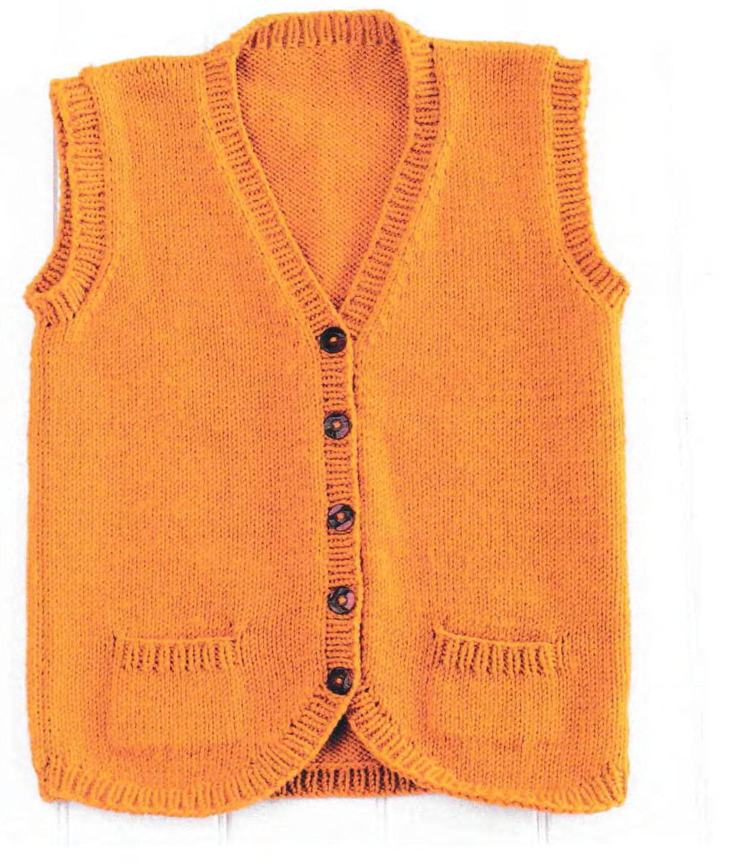 Womans Easy Plain Classic V Neck Waistcoat - Pockets Fit 81 - 107cm chest-  Download PDF- Aran 12 Ply worsted yarn PDF Knitting Pattern