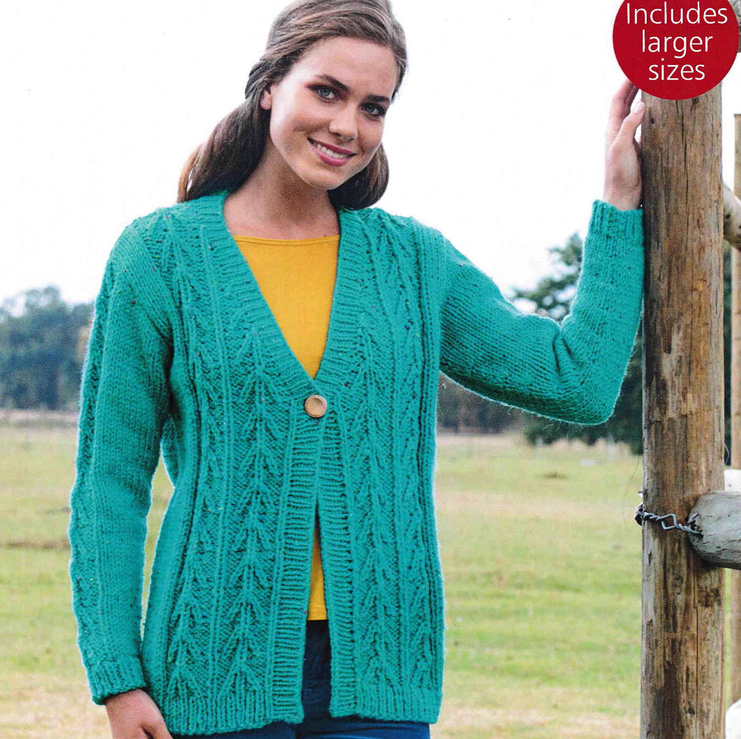 Woman's Cardigan- V neck- Cable front one button fastening- Chunky-12 Ply Bulky Cardigans~ fits 32 - 54