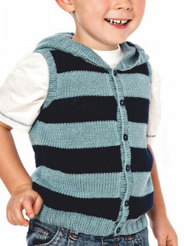 Boys easy Knit stipe Hooded Gilet, sleeveless cardigan in DK -8Ply yarn- Knitting Pattern pdf Digital Download Fits- 2 yrs- 7 years