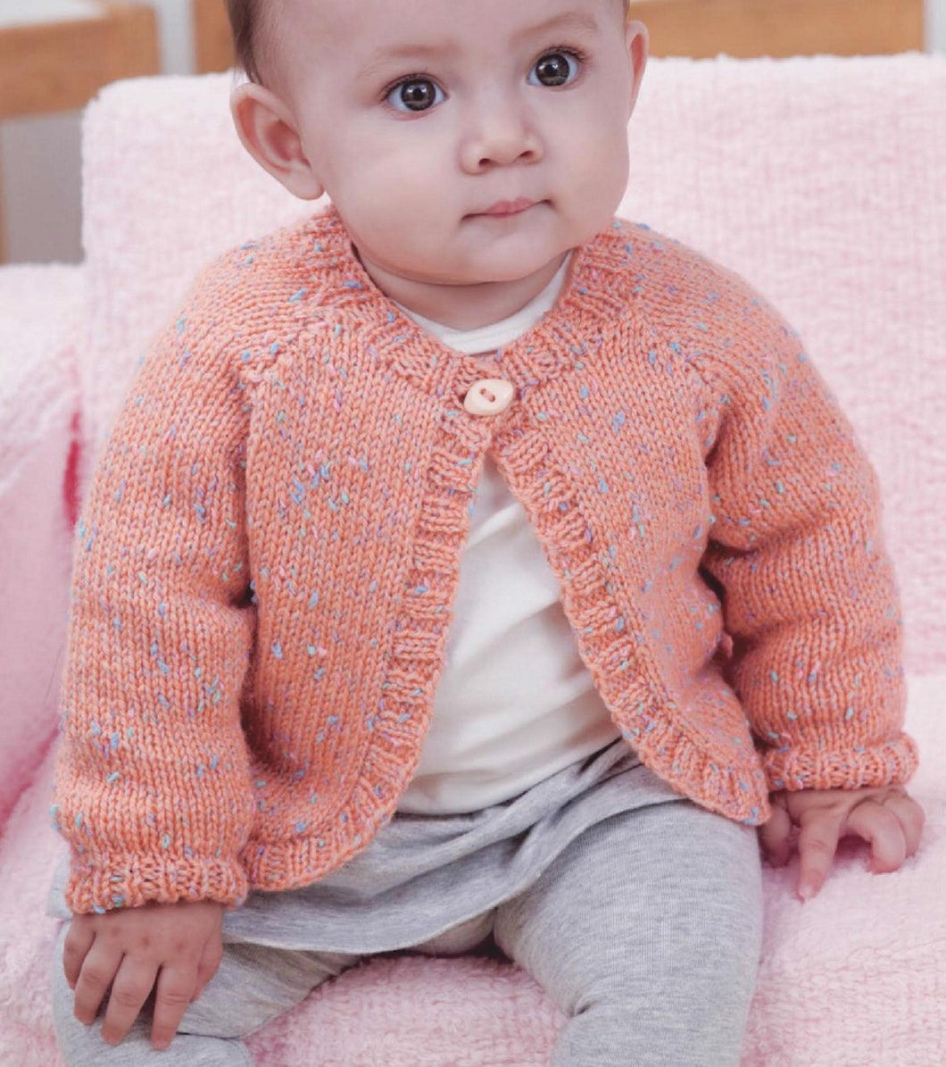 Girl's Easy Bolero Cardigan button front- Long sleeves, DK 8Ply Light worsted wool 45 - 61 cm ( 0  - 18 mths ) Knitting Pattern Download PDF
