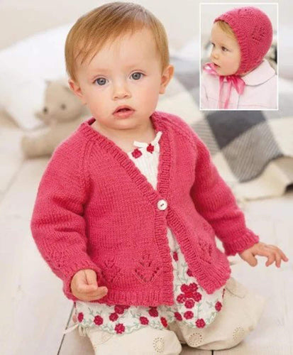 Baby Cardigan V Neck Raglan Lacy Eyelet Flower Hem 16
