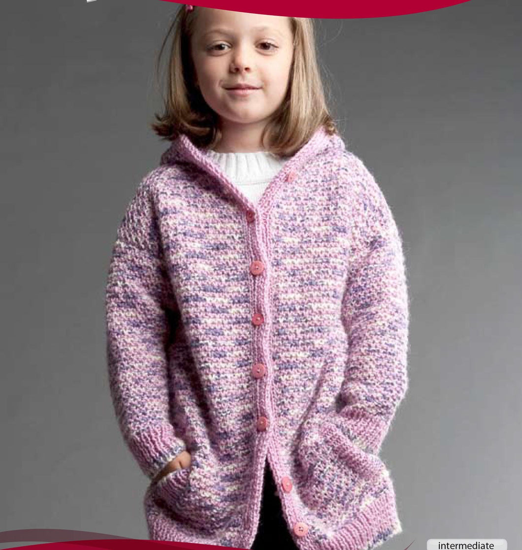 Girl's Hooded jacket- Cardigan with pockets  Knitting pattern- 22 - 32